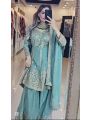 Elegant Ethnic Festive  Sky Blue Chinnon Sharara Plazo Suit