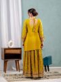 Authentic Traditional Mustard Yellow Chinnon Silk Embroidered Plazo Suit