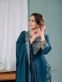 Elegant Traditional Ethnic Teal Blue Chinnon Silk Embroidered Sharara Suit