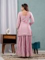Authentic Elegant Pastel Pink Chinnon Silk Embroidered Sharara Suit