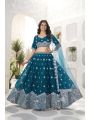 Teal Blue Faux Georgette Embroidered Lehanga