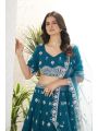 Teal Blue Faux Georgette Embroidered Lehanga