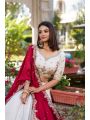 Elegant Ivory and Maroon Vichitra Silk Lehanga