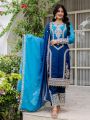 Authentic Ethnic Elegant Royal Blue & Sky Blue Straight Suit