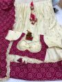Ivory and Wine Chinnon Silk Lehanga