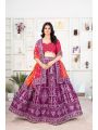 Regal Purple and Pink Embroidered Jalpari Silk Lehanga Set