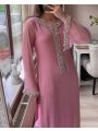 Authentic Ethnic Festive Pastel Pink Faux Georgette Straight Suit