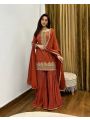 Elegant Ethnic Festive Rust Shimmer Silk Sharara Suit