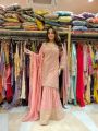 Authentic Traditional Festive Peach Pink Embroidered Sharara Plazo Suit