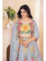 Pastel Blue Floral Embroidered Faux Georgette Lehanga Set