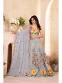 Pastel Blue Floral Embroidered Faux Georgette Lehanga Set