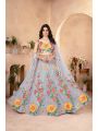 Pastel Blue Floral Embroidered Faux Georgette Lehanga Set