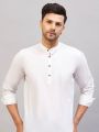 Premium Cotton Solid Short Kurta with Cuffed Sleeves 