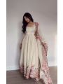 Elegant Ethnic Traditional Off white Chinnon Silk Anarkali Gown Suit