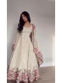 Elegant Ethnic Traditional Off white Chinnon Silk Anarkali Gown Suit