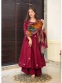 Elegant Ethnic Traditional Maroon Roman Silk Anarkali Suit