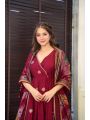 Elegant Ethnic Traditional Maroon Roman Silk Anarkali Suit