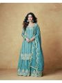 Authentic Traditional Ethnic Sky Blue Chinnon Silk Sharara Suit