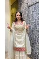 Elegant Ethnic Festive Ivory Gold Vichitra Silk Sharara Suit