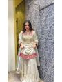 Elegant Ethnic Festive Ivory Gold Vichitra Silk Sharara Suit