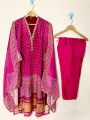 Elegant Ethnic Festive Rani Pink Chinnon Silk Straight Suit