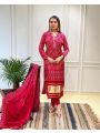Elegant Ethnic Festive Rani Pink Chinnon Silk Straight Suit
