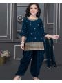 Elegant Ethnic Traditional Navy Blue Kids Chinnon Silk Patiala Suit