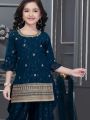 Elegant Ethnic Traditional Navy Blue Kids Chinnon Silk Patiala Suit