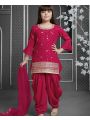 Authentic Ethnic Festive Raspberry Kids Chinnon Silk Patiala Suit