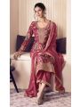 Traditional Elegant Ethnic Rose Wine Chinnon Silk Straight Suit