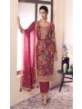 Traditional Elegant Ethnic Rose Wine Chinnon Silk Straight Suit