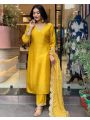 Authentic Ethnic Traditional Mustard Chinnon Silk Straight Suit