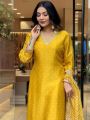 Authentic Ethnic Traditional Mustard Chinnon Silk Straight Suit