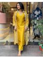 Authentic Ethnic Traditional Mustard Chinnon Silk Straight Suit