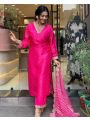 Authentic Ethnic Traditional Rani Pink Chinnon Silk Straight Suit