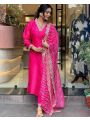Authentic Ethnic Traditional Rani Pink Chinnon Silk Straight Suit