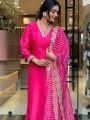 Authentic Ethnic Traditional Rani Pink Chinnon Silk Straight Suit
