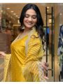Authentic Ethnic Traditional Mustard Chinnon Silk Straight Suit
