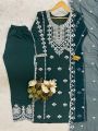 Elegant Ethnic Festive Bottle Green Roman Silk Straight Suit