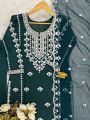 Elegant Ethnic Festive Bottle Green Roman Silk Straight Suit