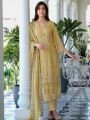 Authentic Ethnic Elegant Pastel Yellow Organza Straight Suit