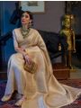 Elegant Golden Soft Lichi Silk Saree with Intricate Zari Weave