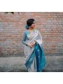 Elegant Silver & Teal Soft Lichi Silk Saree
