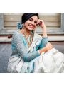 Elegant Silver & Teal Soft Lichi Silk Saree