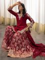 Ethnic Elegant Festive Maroon Georgette Sharara Suit