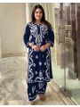 Traditional Elegant Festive Navy Blue Rayon Lakhnavi Style Suit