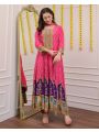 Elegant Rani Pink Chinnon Festive Anarkali Suit