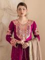 Elegant Ethnic Magenta Faux Georgette Embroidered Sharara Suit