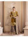Elegant Traditional Mustard Faux Georgette Embroidered Sharara Suit