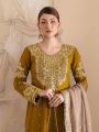 Elegant Traditional Mustard Faux Georgette Embroidered Sharara Suit